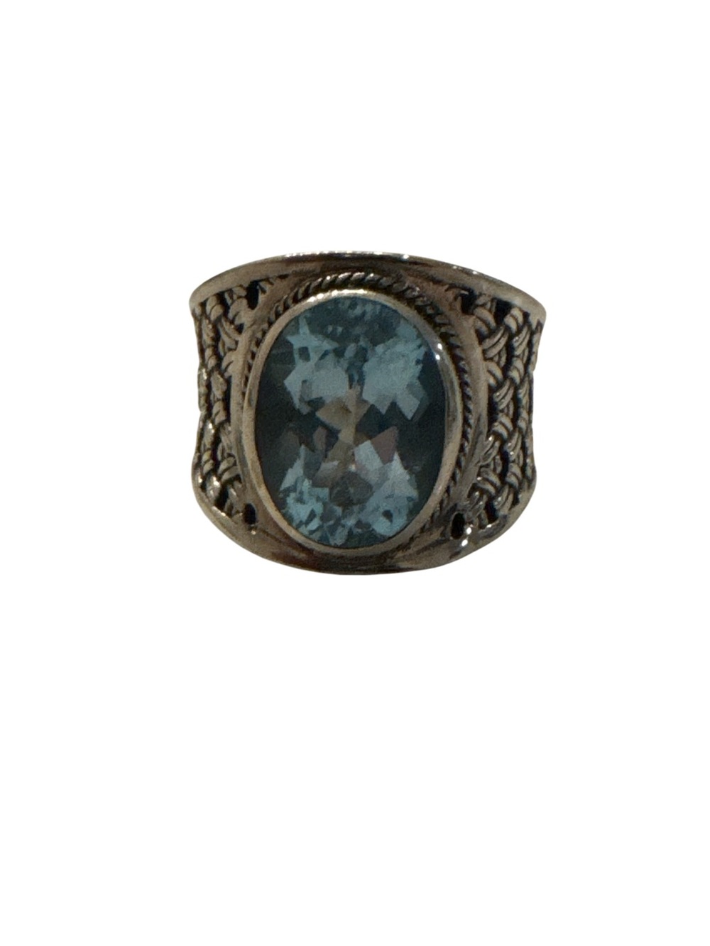 Vintage Sterling Silver Samuel Benham BJC Blue Topaz Ring Woven Byzantine - Picture 2 of 6